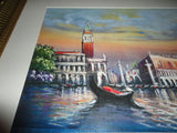 Lagoon Scene of Venice City Original Oil Pastel Painting Signed by the Artist