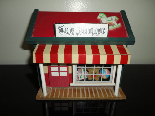 Vintage Wind Up Musical Moving Toy Shoppe with Bear Opening Front Door Handmade