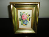 Miniature Canvas Art Floral Bouquet Golden Colored  Wooden Frame 2.5x3.5