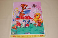 Antique 50s Tom Tas Wooden Jig Saw Puzzle Bunny on Mushroom Painting Butterfly