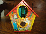 Vintage Original HK Metal Key Wind Up Bird House Plastic Bank Mechanical Works