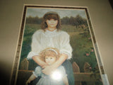 French Canadian Artist Chantal Poulin GIRL WITH DOLL Print Bronze Wood Framed