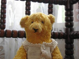 Antique French Pointy Nose Teddy Bear 1920s 1930s Yellow Silk Mohair Glass Eyes