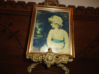 Vintage Victorian Sitting Girl Lace Bonnet Art Print Wood Frame