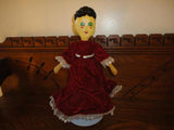 Antique Vintage OOAK Painted Cloth Doll Handmade Stuffed Cotton Velvet Lace Gown