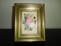 Miniature Canvas Art Floral Bouquet Golden Colored  Wooden Frame 2.5x3.5