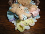Baby Rabbit and Mouse in Bubble Bath w Bunny Slippers Porcelain Figurine