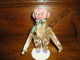 Antique Tin Toy Key Wind Up Tumbling Monkey Silk Plush Metal