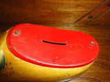 Vintage Coin Bank Tin Metal Pine Wood Clog Holland Handpainted w Hanger