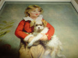 Artist C. Bremont FRENCH BOY WITH DOG Vintage Art Print Framed