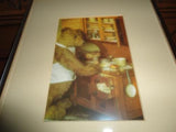Antique Large Steiff Teddy Bear Baking a Pie Framed Glass Picture 10x8