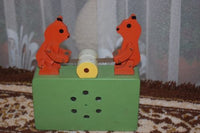 Old Handmade Europe Wind-Up Wooden Music Box Mechanical Bears with Saw