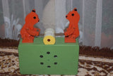 Old Handmade Europe Wind-Up Wooden Music Box Mechanical Bears with Saw