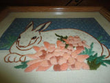 Vintage Tapestry Handmade Needlepoint  Bunny Rabbit in Wooden Frame Artwork