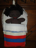 Vintage African Black Baby Doll in Bed Sleeping / Awake Two Sided Face