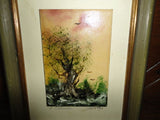 Original Oil Painting Germany Tree Scenery 4 x 2.5 inch Artist Signed L'Olivier