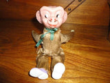 Antique Tin Toy Key Wind Up Tumbling Monkey Silk Plush Metal