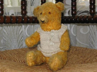 Antique French Pointy Nose Teddy Bear 1920s 1930s Yellow Silk Mohair Glass Eyes