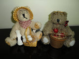 Wangs Intl Pacific Craft 2 FARM BEARS with Eggs Milk Basket Apples Wooden Bucket