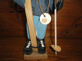 Vintage Prago Czechoslovakia Skier Doll 10 inch Wooden Skis & Pole