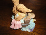 Baby Rabbit and Mouse in Bubble Bath w Bunny Slippers Porcelain Figurine