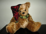 RARE Christmas Bear with Satin Hat & Mistletoe Bow 16 inch GORGEOUS !!