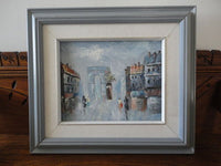 Framed Original Oil Art on Canvas Artist Painting Cityscape People Architecture