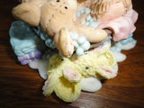 Baby Rabbit and Mouse in Bubble Bath w Bunny Slippers Porcelain Figurine