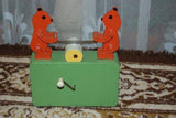 Old Handmade Europe Wind-Up Wooden Music Box Mechanical Bears with Saw