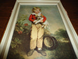 Artist C. Bremont FRENCH BOY WITH DOG Vintage Art Print Framed