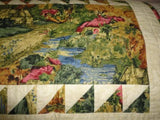 Handmade Quilted Art Scenery Village Trees Stream June Baraban 2006 42"x16"