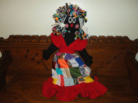 Handmade Cloth Black Doll Patchwork Quilt Dress & Braids 15 inch