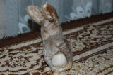 Old Vintage 1960s Steiff Germany Gray White Mohair Rabbit Silver Button Tag