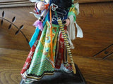 Antique Japan Kabuki Statue Cardboard Figurine 9.5 in Very Detailed Wooden Stand