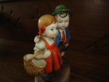 Vintage German Boy and Girl w Flower Basket Porcelain Figurine Hand Painted
