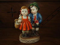 Vintage German Boy and Girl w Flower Basket Porcelain Figurine Hand Painted