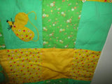 Vintage Handmade Patchwork Quilt Cute Mice Green Yellow Flowers Cherries 36"x26"