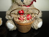 Wangs Intl Pacific Craft 2 FARM BEARS with Eggs Milk Basket Apples Wooden Bucket