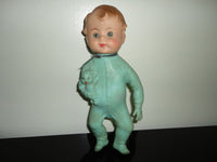 Antique Green Rubber Squeaker Baby Boy Doll Reliable Toy Canada Glass Eyes 10in.