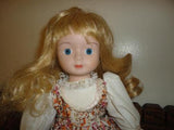 Vintage 1970's Porcelain Doll Blonde Hair Cotton Flowered Dress 16 inch