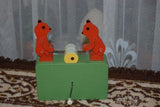 Old Handmade Europe Wind-Up Wooden Music Box Mechanical Bears with Saw