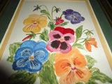 Original Art Oil Painting 1993 Pansies Flower Bouquet Signed EK Framed
