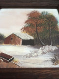 Vintage Poland Original Landscape Oil Painting Polish Artist Malowa Wood Frame