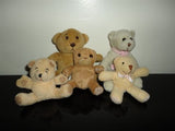 Lot of 5 Cute Little Teddy Bears Various Makers UK / USA Pink Ribbon