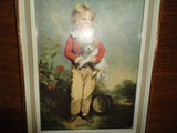 Artist C. Bremont FRENCH BOY WITH DOG Vintage Art Print Framed