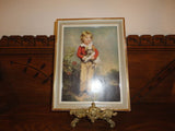 Artist C. Bremont FRENCH BOY WITH DOG Vintage Art Print Framed