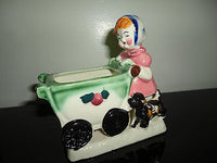 Little Girl Pushing Baby Carriage & Dog Figurine Planter Vintage Made in Japan