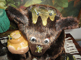 Artist Designed JUMBO Brown BEAR with BEES & HONEY POT Rare OOAK Faux Mink 16"