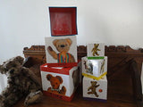 Antique Teddy Bear Picture Blocks Stacking Boxes Artist Sue Coe Faux Mohair