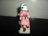 Little Girl Pushing Baby Carriage & Dog Figurine Planter Vintage Made in Japan